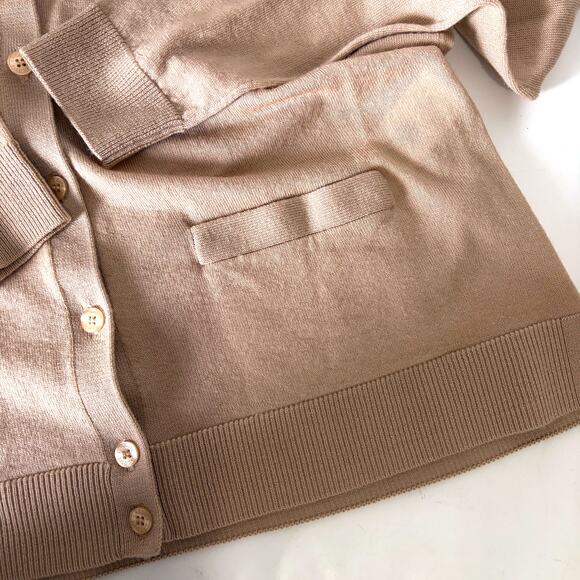 LACOSTE NWOT 100% Merino Wool Classic Cardigan in Tan Size 44/ M - Picture 7 of 12